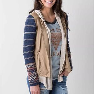 BKE Flyaway Jacket size L Cinch tie waist hooded jacket Knit sleeves